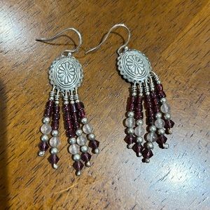 Native American garnet and rose quartz sterling silver earrings